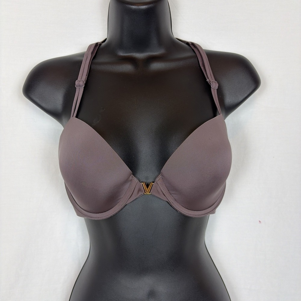 Victorias Secret Lined Demi Bra 32DD Dark Purple Front Close Racerback U/W